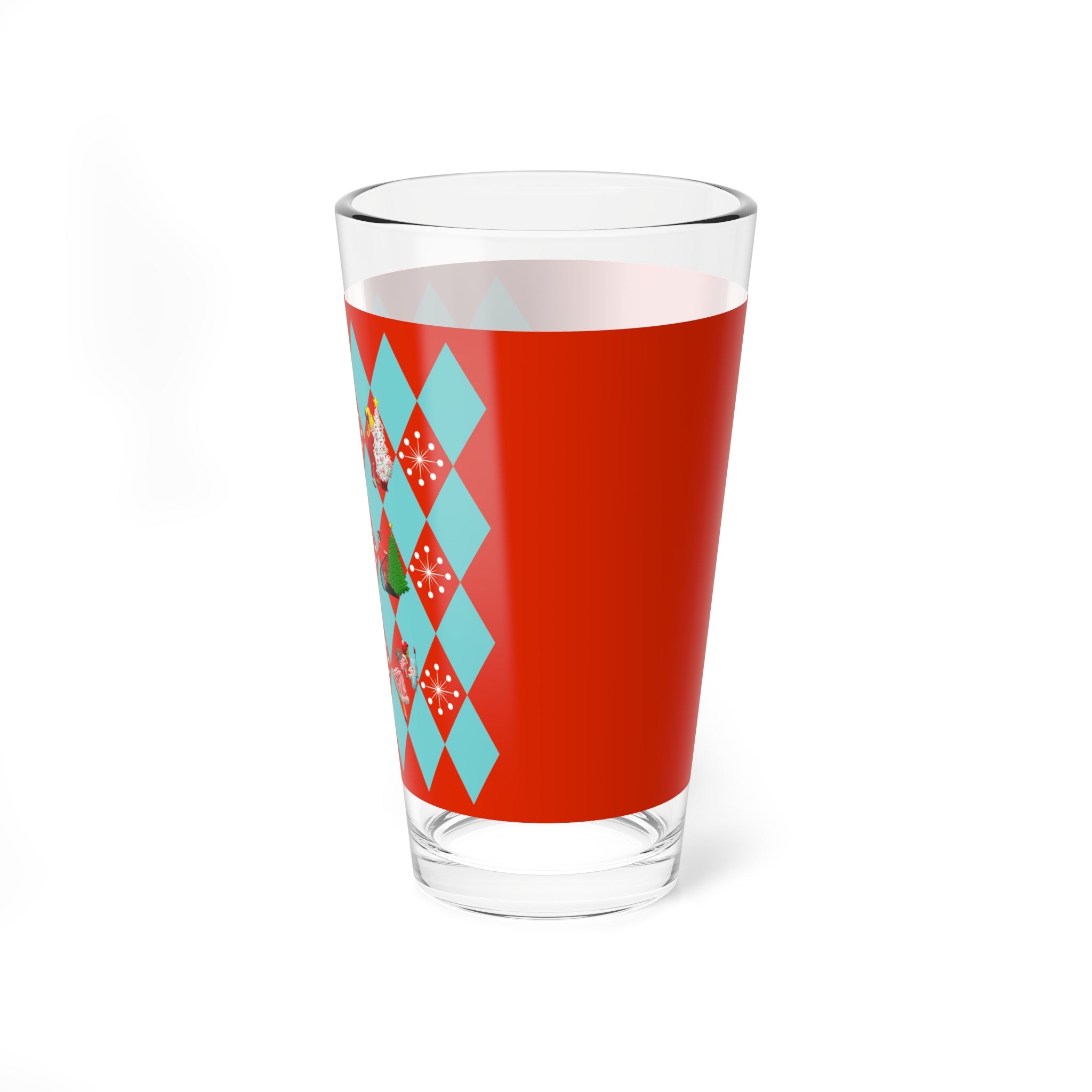 Christmas Glassware, Vintage Kitschy 50s Franciscan Diamond, Aqua Red, Holiday Tableware Mixing Glass, 16oz - Mid Century Modern Gal