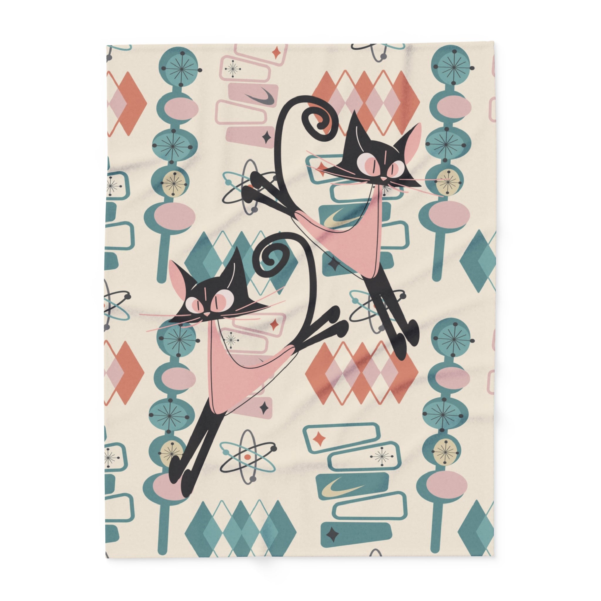 Atomic Cat Mid Century Modern Blanket, Kitschy Fun Quirky MCM Home Decor Lightweigt Fleece Blanket - Mid Century Modern Gal