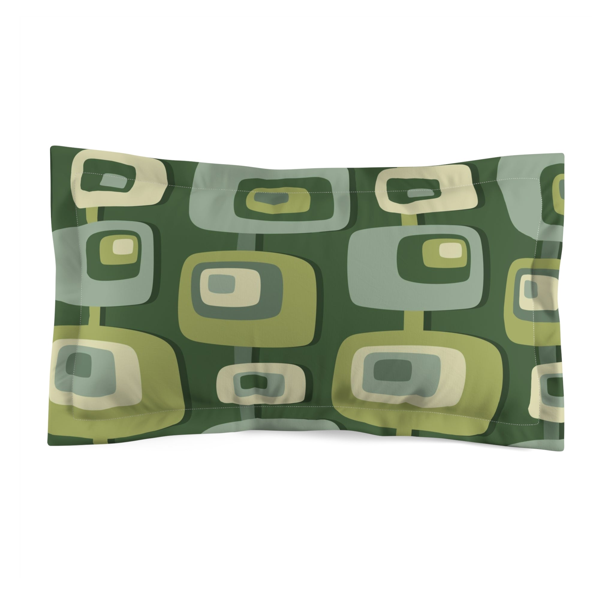 Mid Century Modern, Geometric, Groovy Green, Beige, Abstract, 60s 70s Retro Pillow Sham - Mid Century Modern Gal