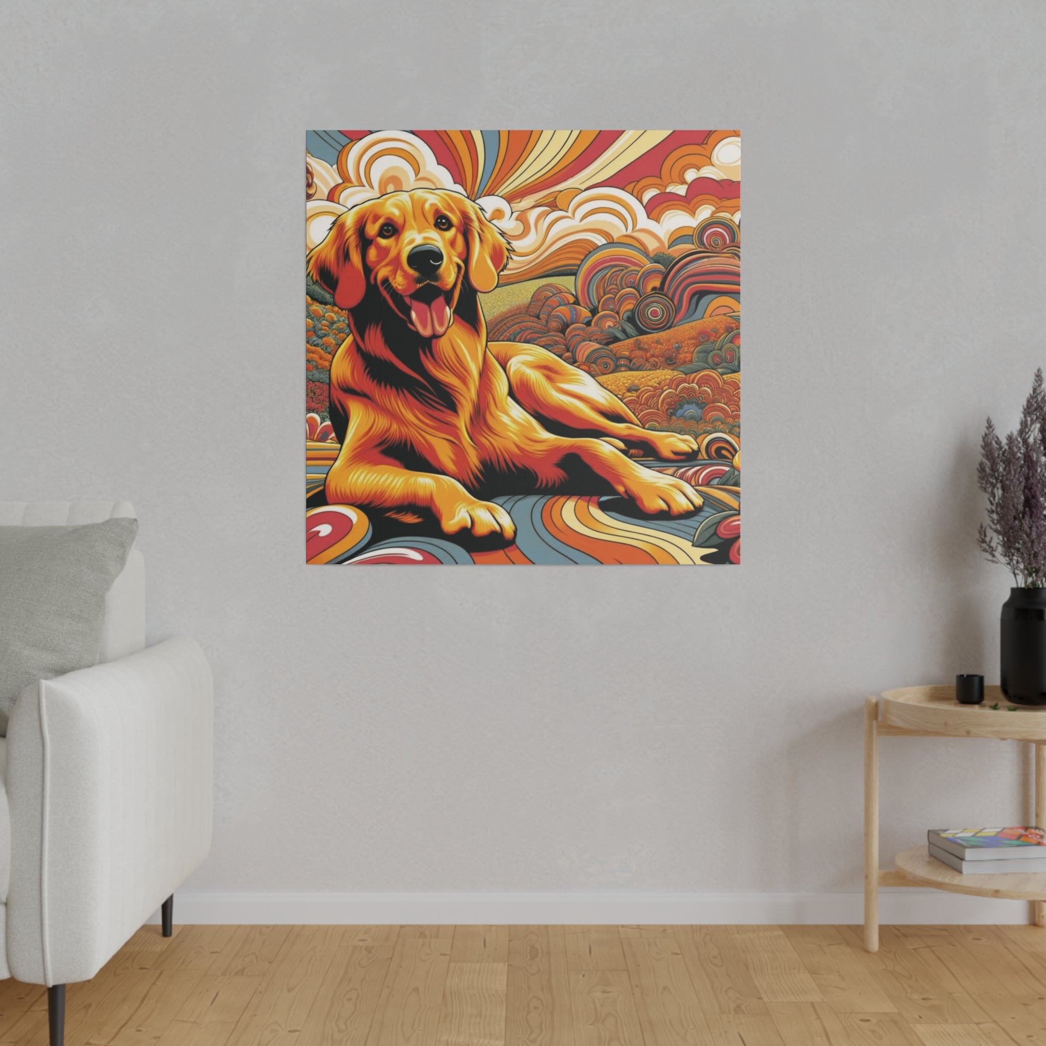 Golden Retriever Gift, Retro Wall Art, Groovy Hipster Style Mod, Golden Mom Dog Lover Wall Art - Mid Century Modern Gal