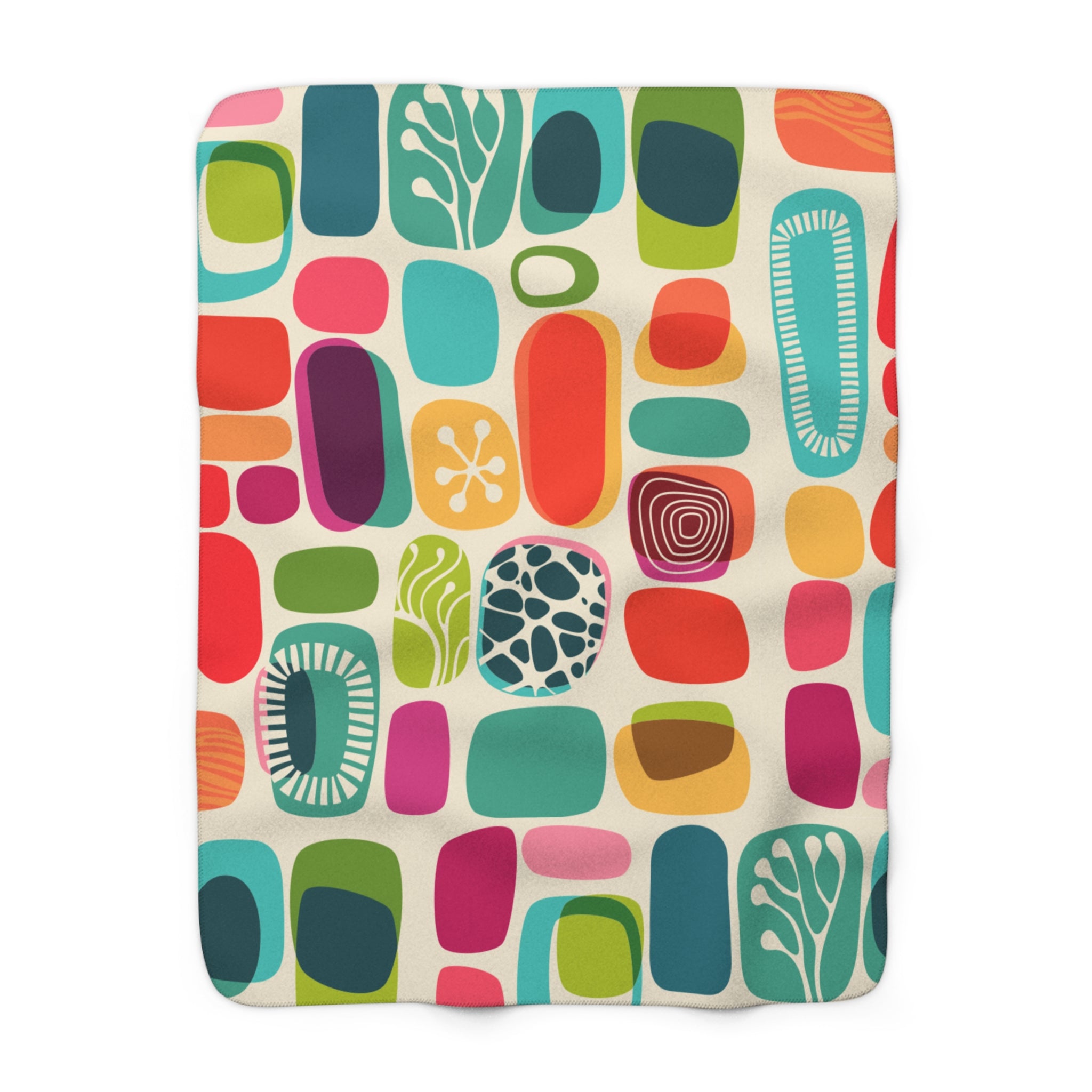 Mid Century Modern BOHO, Abstract, Geometric Retro Purple, Orange, Emerald Green Yellow Mid Mod Atomic Age Sherpa Fleece Blanket - Mid Century Modern Gal