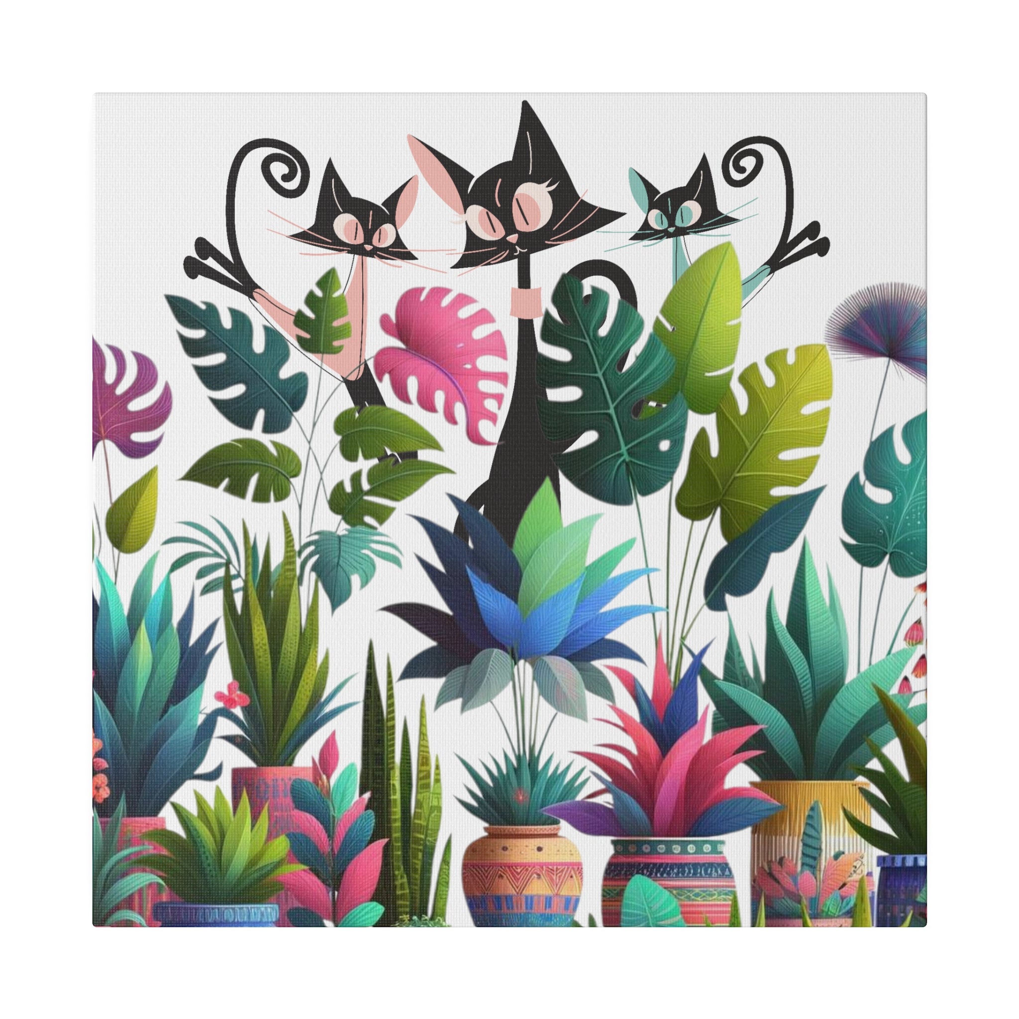 Cats And Plants, Crazy Cat Mom, Boho Plants, Funky Fun Colorful Office, Livingroom, Bedroom Atomic Cat Mid Century Modern Wall Art - Mid Century Modern Gal