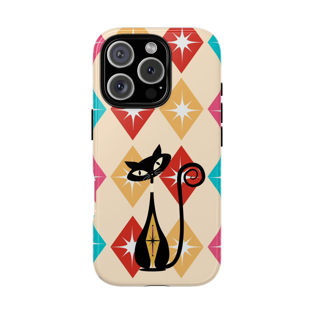 Mid Century Modern Atomic Cat, Atomic 50s Diamonds Retro Phone Tough Cases - Mid Century Modern Gal