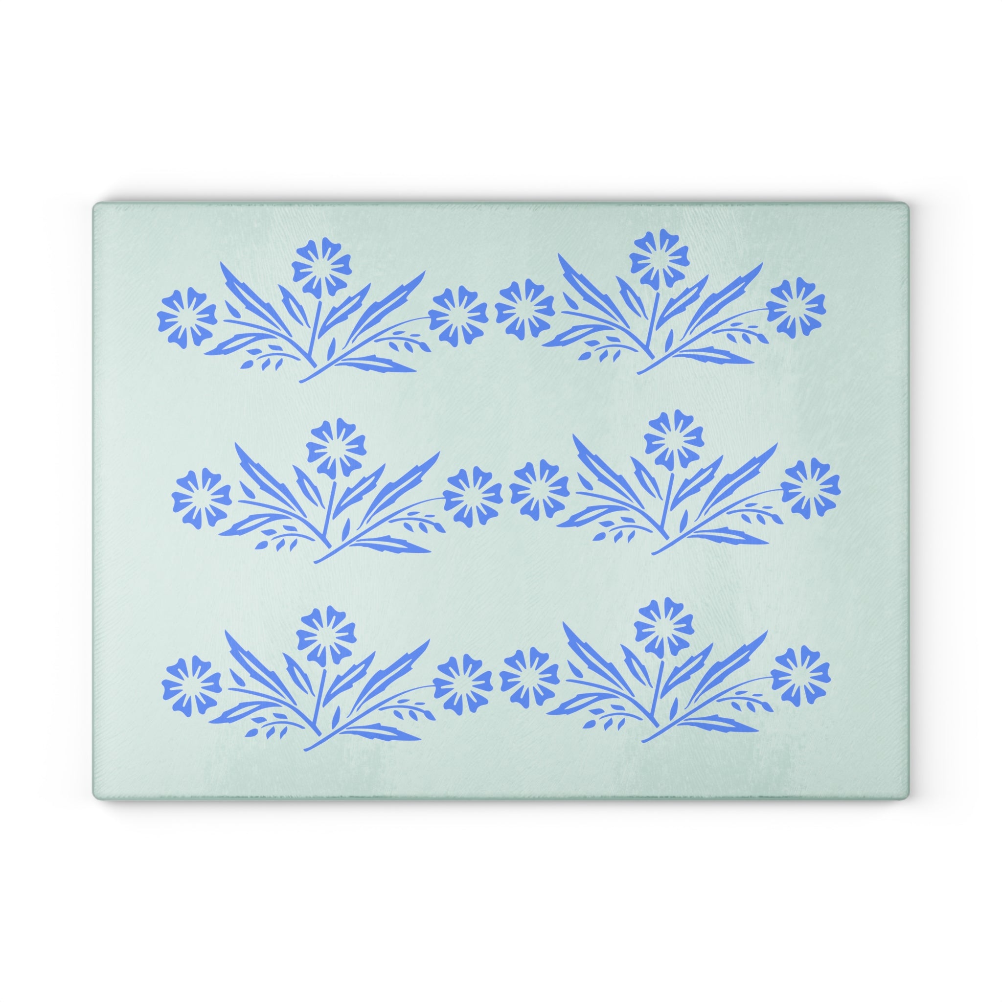 Blue Cornflower Kitschy Kitchen Coriningware Inspired Glass Cutting Board - Mid Century Modern Gal