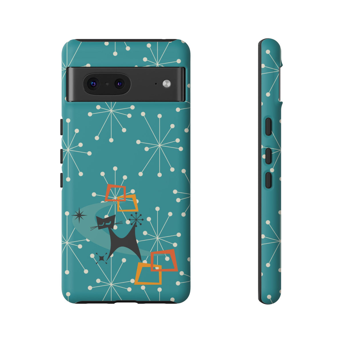 Atomic Space Cat, Starburst Blue, Retro Groovy Smart Phone Tough Phone Cases