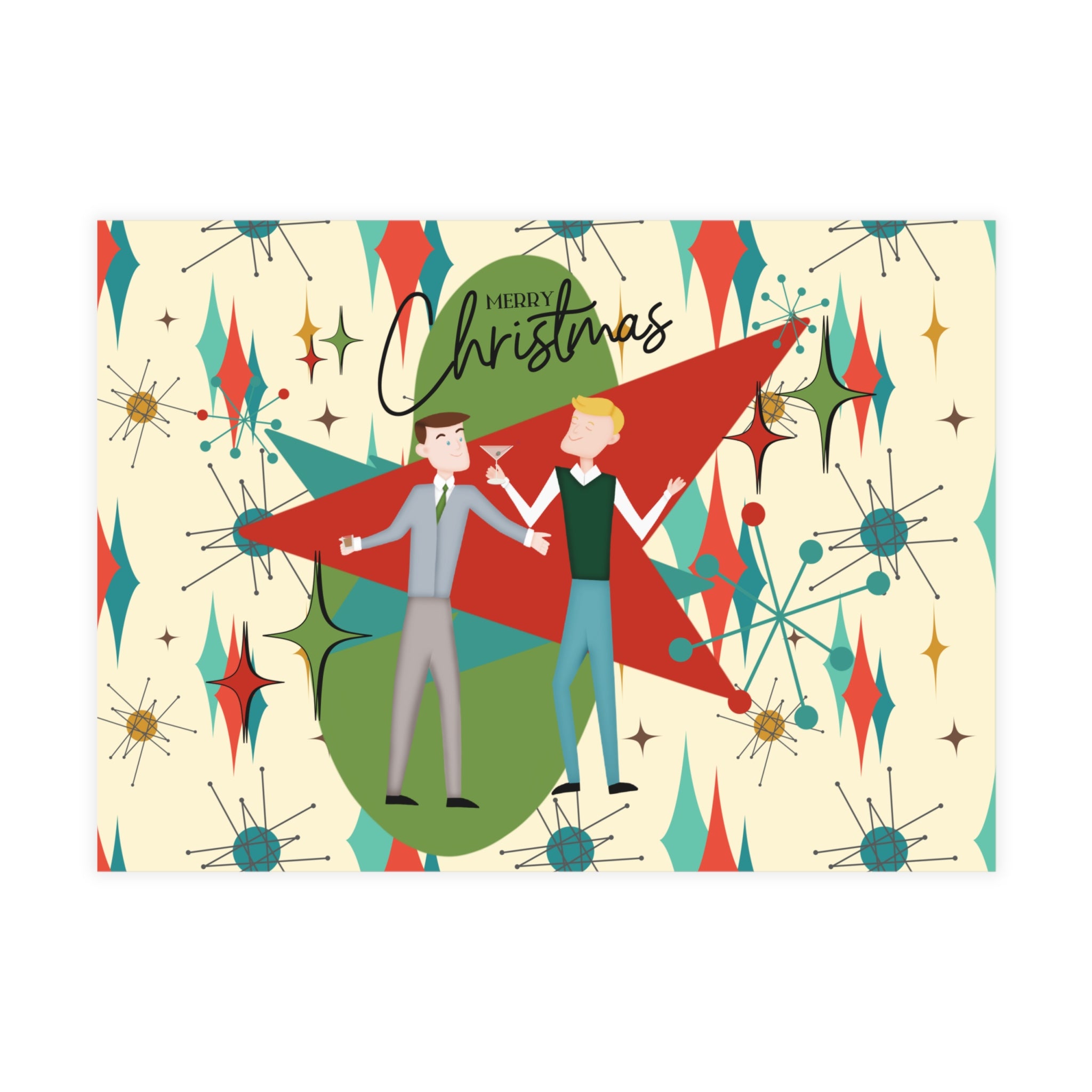 Gay Male Christmas Cards, Mid Century Modern Diamond Starburst Kitschy Fun Christmas Cards - Mid Century Modern Gal