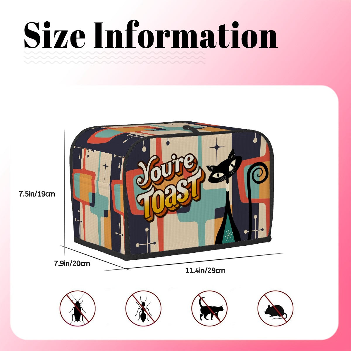 Quirky Cute Atomic Cat Mid Century Modern Kitchen Toast Cover 2 Slice Toaster Cover - Mid Century Modern Gal