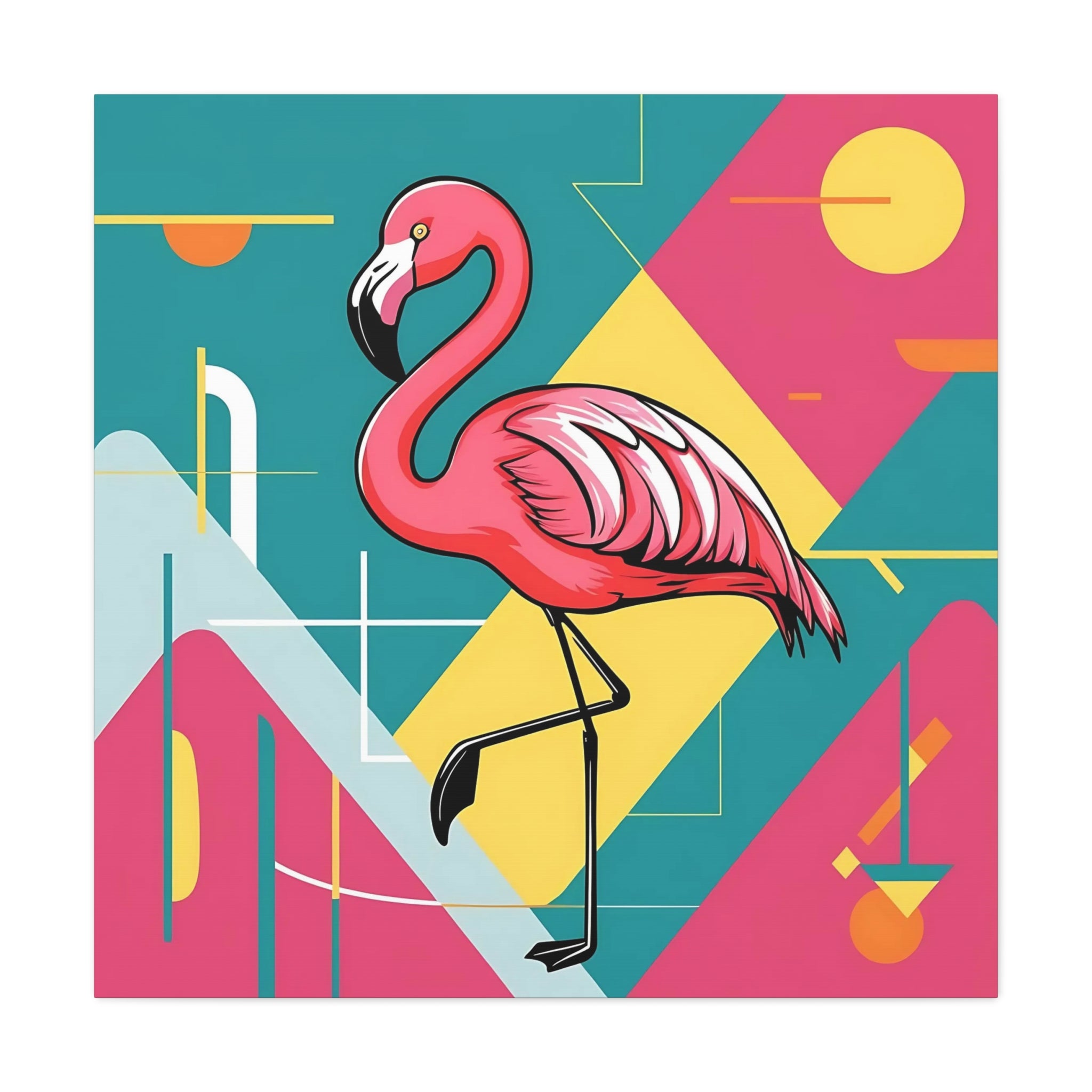 Mid Century Modern Flamingo Art, Kitschy Mod Vibrant Pink Bauhaus Palm Springs Style Wall Art - Mid Century Modern Gal