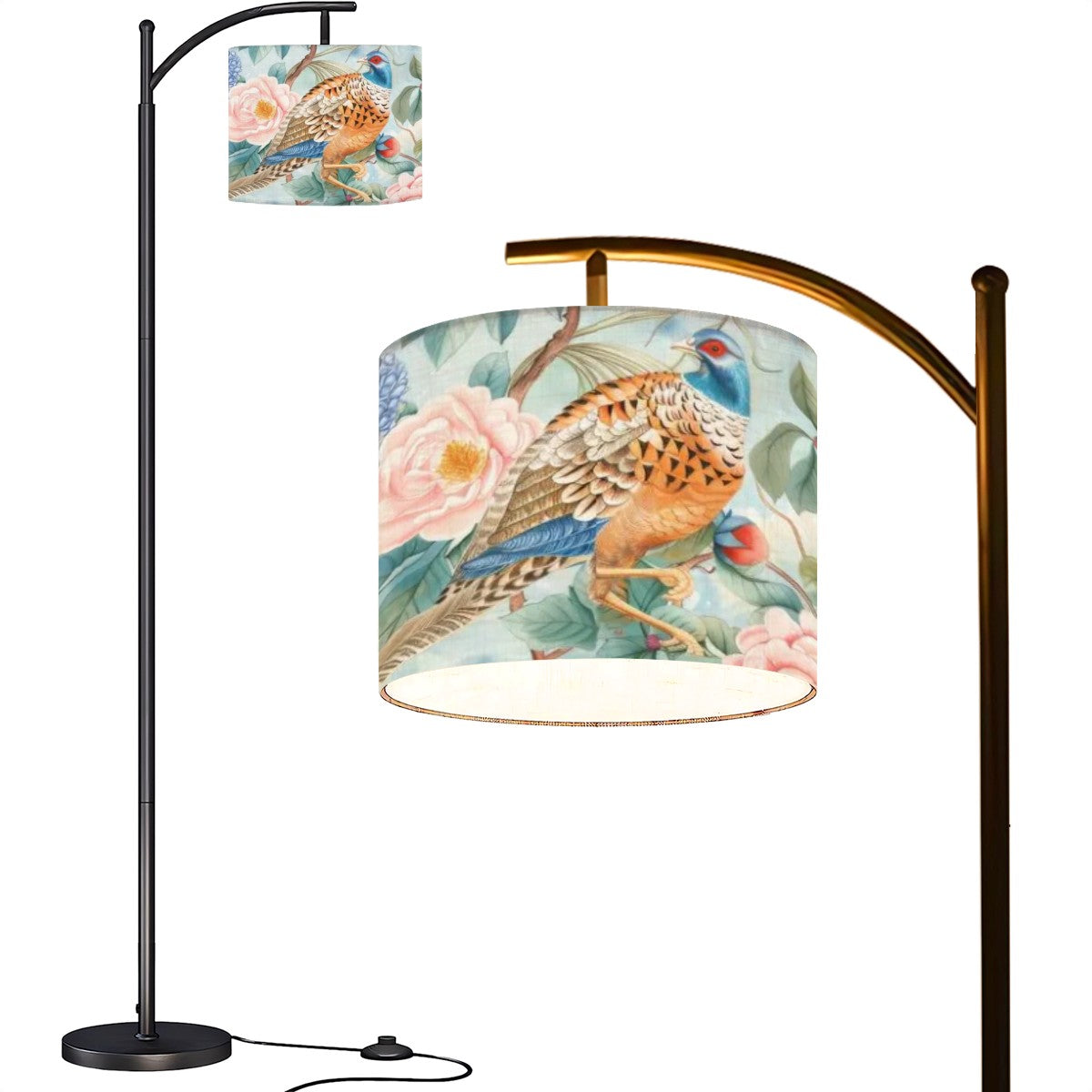 Chinoiserie Elegant Floral Pheasant Bird, Modern Floor Lamp With Remote - Mid Century Modern Gal