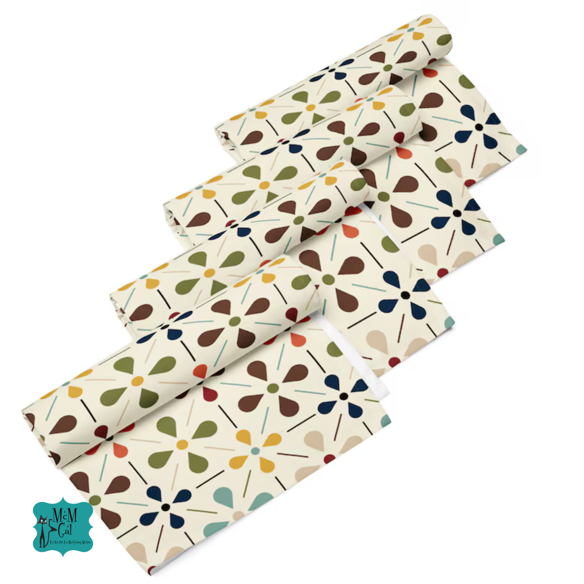 Scandinavian Floral Mid Century Modern Chic Floral Napkins Set, Elegant Table Decor - Mid Century Modern Gal