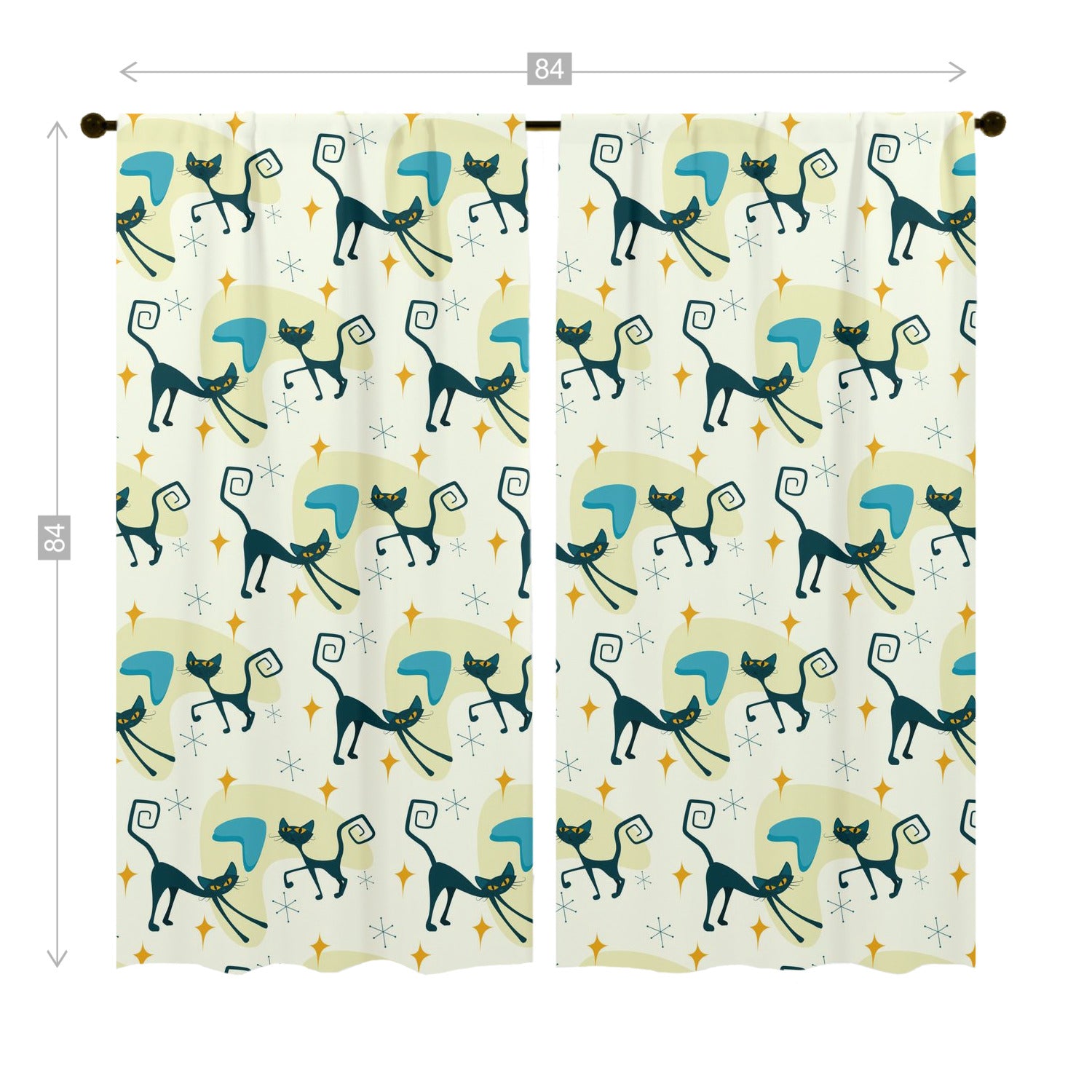 Atomic Cat Mid Century Modern Window Curtains (two panels) - Mid Century Modern Gal