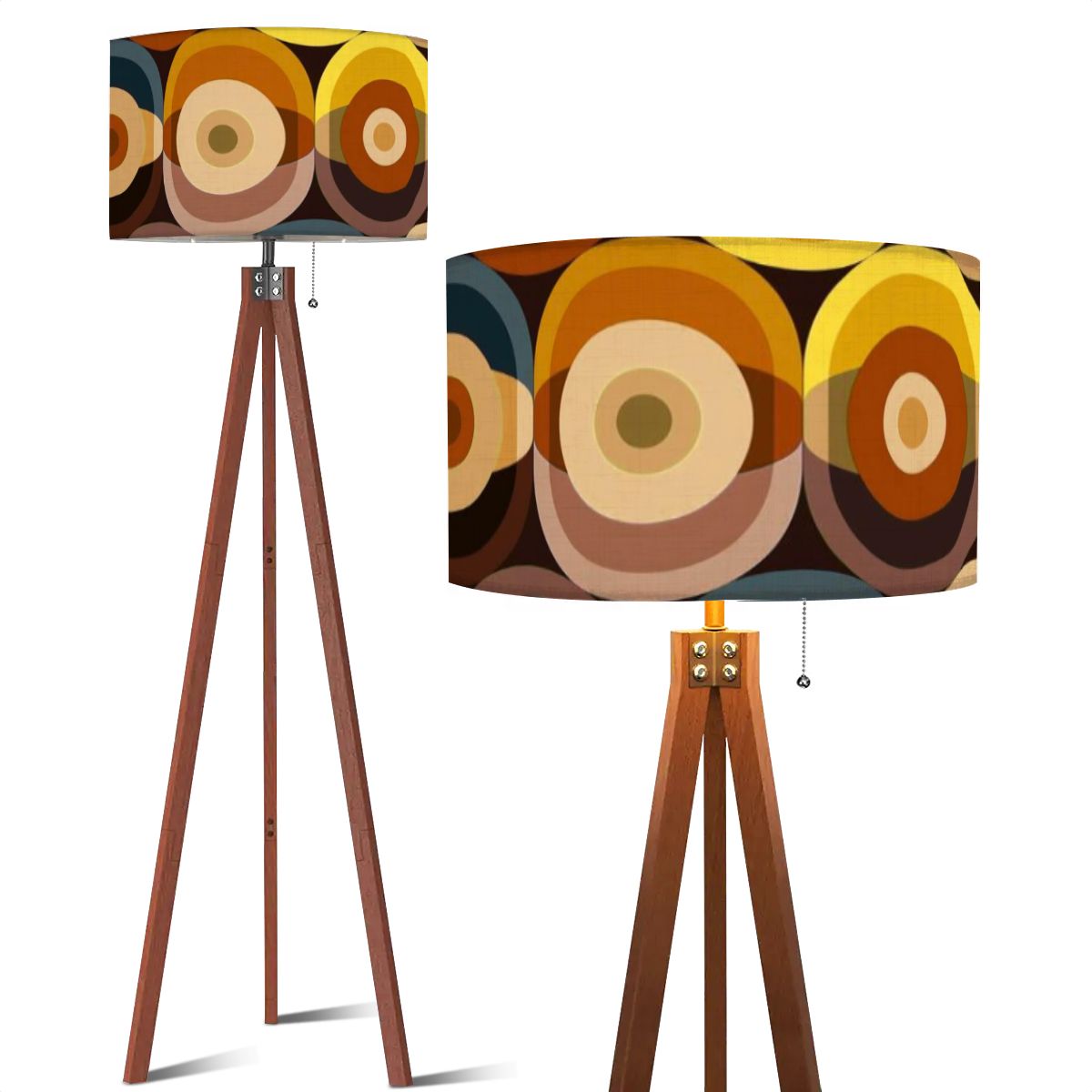 Mid Century Modern Groovy 70s Orbs, Earthy Tones MCM Tripod Floor Lamp - Mid Century Modern Gal