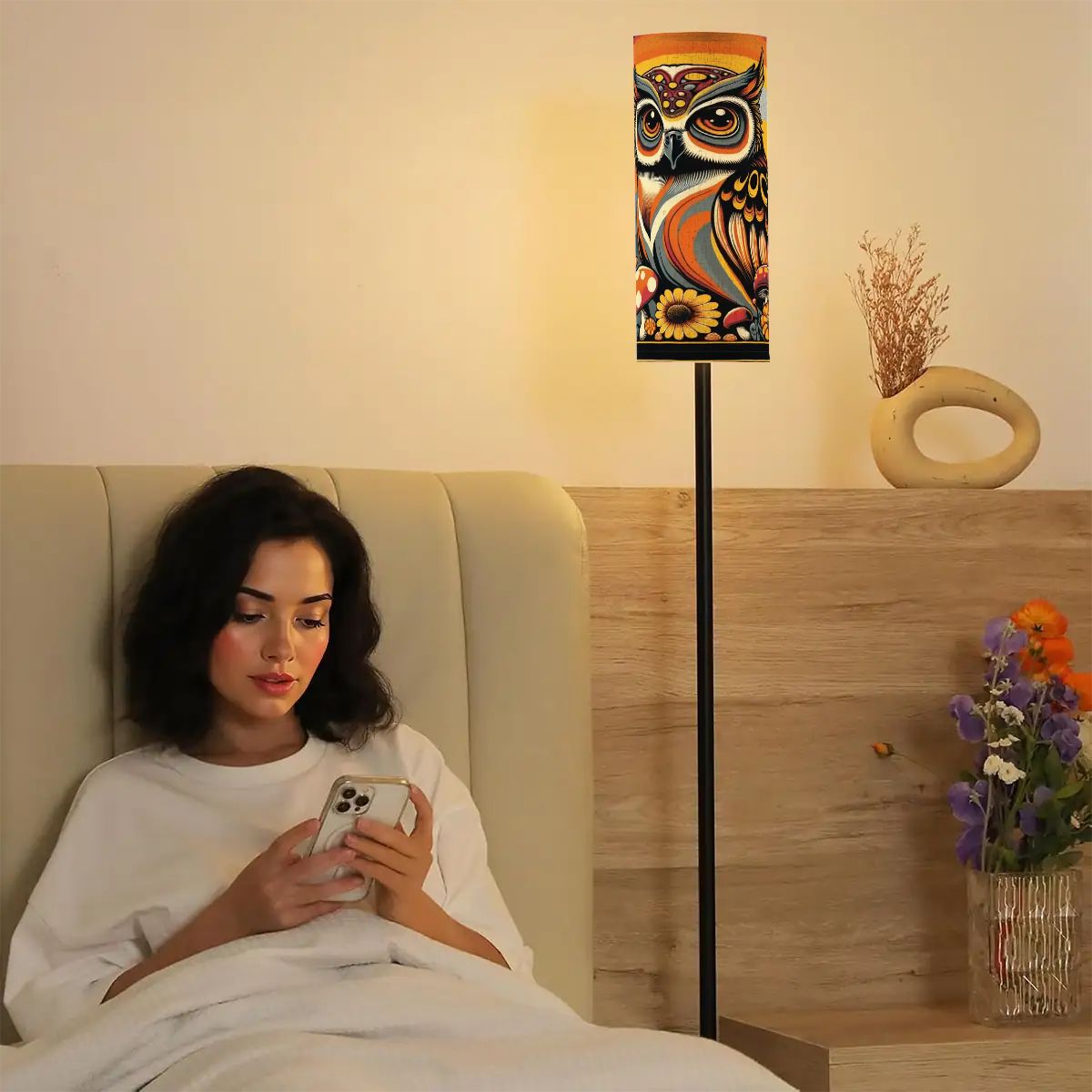 Retro 70s Mushroom Groovy Owl, Hipster Mid Mod Floor Lamp - Mid Century Modern Gal