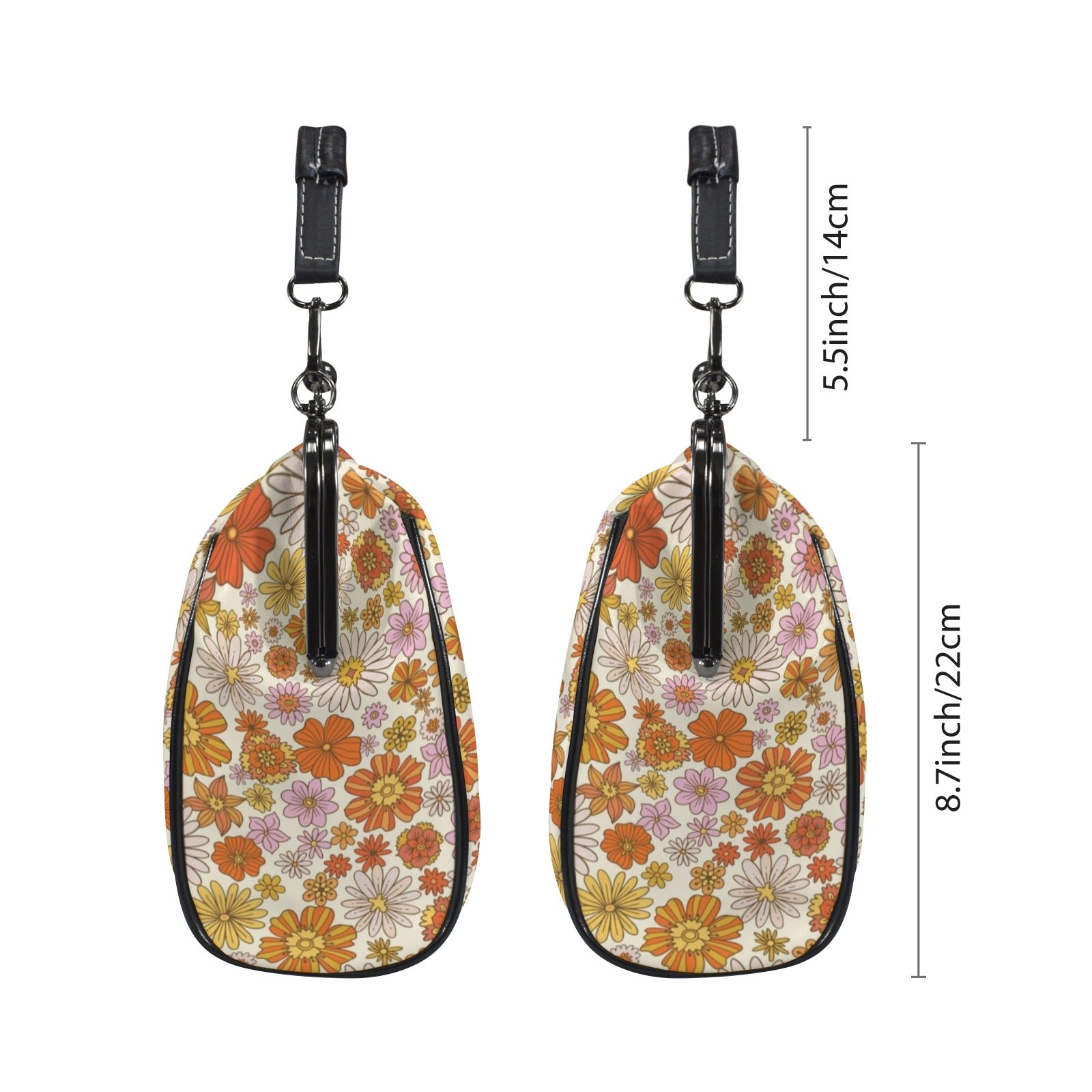 Groovy 60s Flower Power Orange Pink Yellow Floral Mid Century Modern Kisslock Crossbody Purse - Mid Century Modern Gal