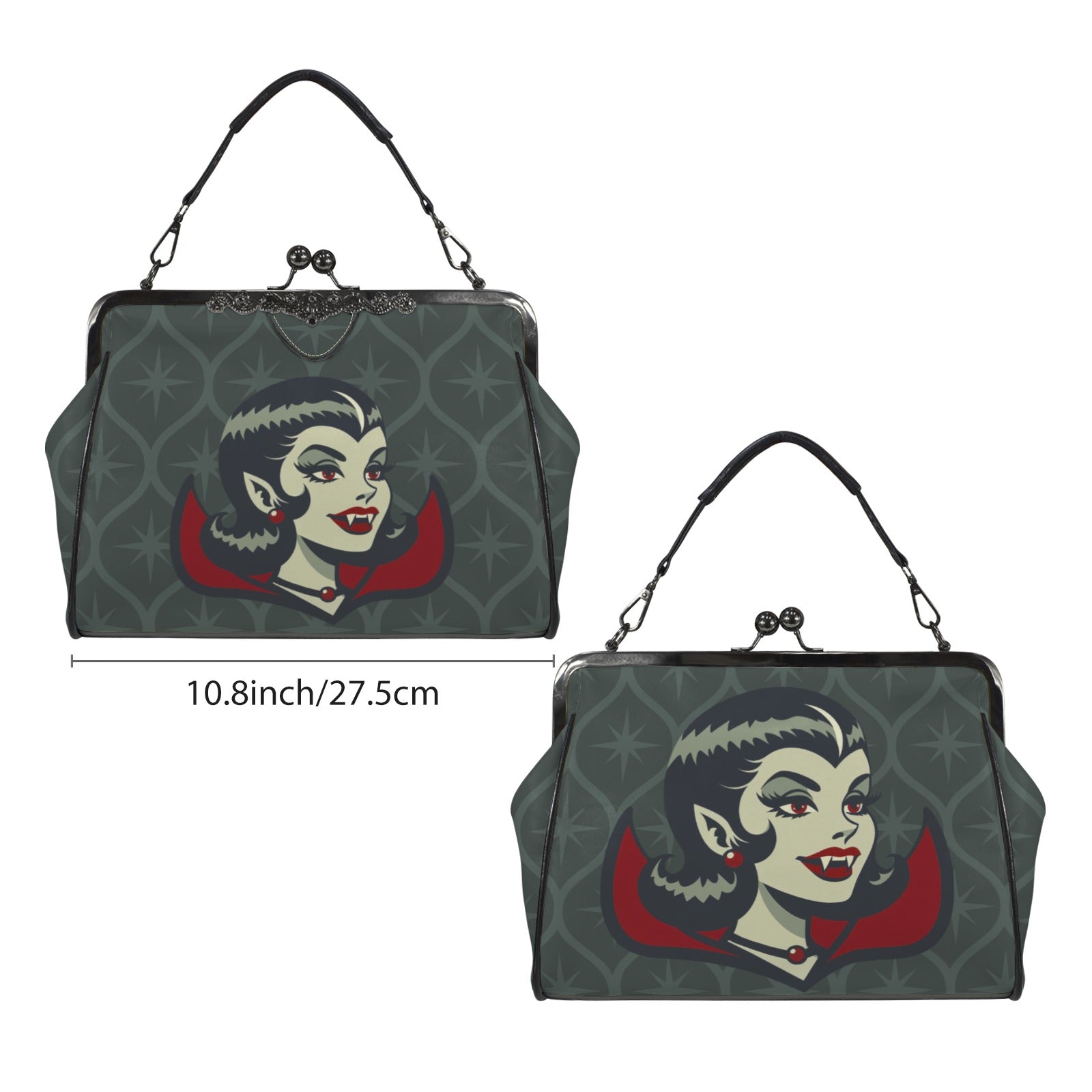 Vampire Dracula Girl Halloween Goth Horror Buff MCM Green Crossbody Purse - Mid Century Modern Gal