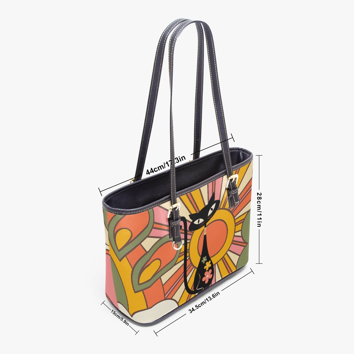 Atomic Groovy Cat, Retro Ray Of Sunshine, 70s Style Hippie Chick Shoulder Bag - Mid Century Modern Gal