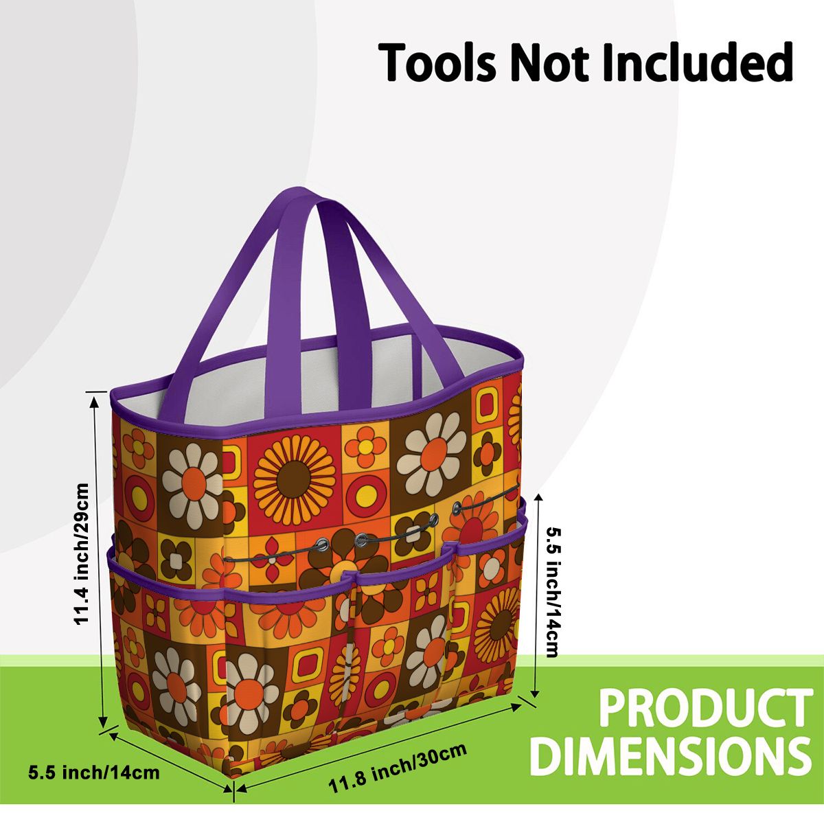 Retro 70s Mod Floral Orange Brown Yellow Mid Mod Hip Garden Tool Bag