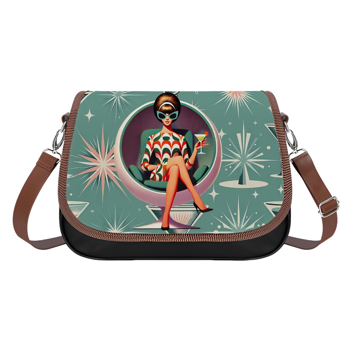 Mid Mod 60s Gal, Atomic Martini Kitschy Fun Retro Shoulder, Crossbody Bag - Mid Century Modern Gal