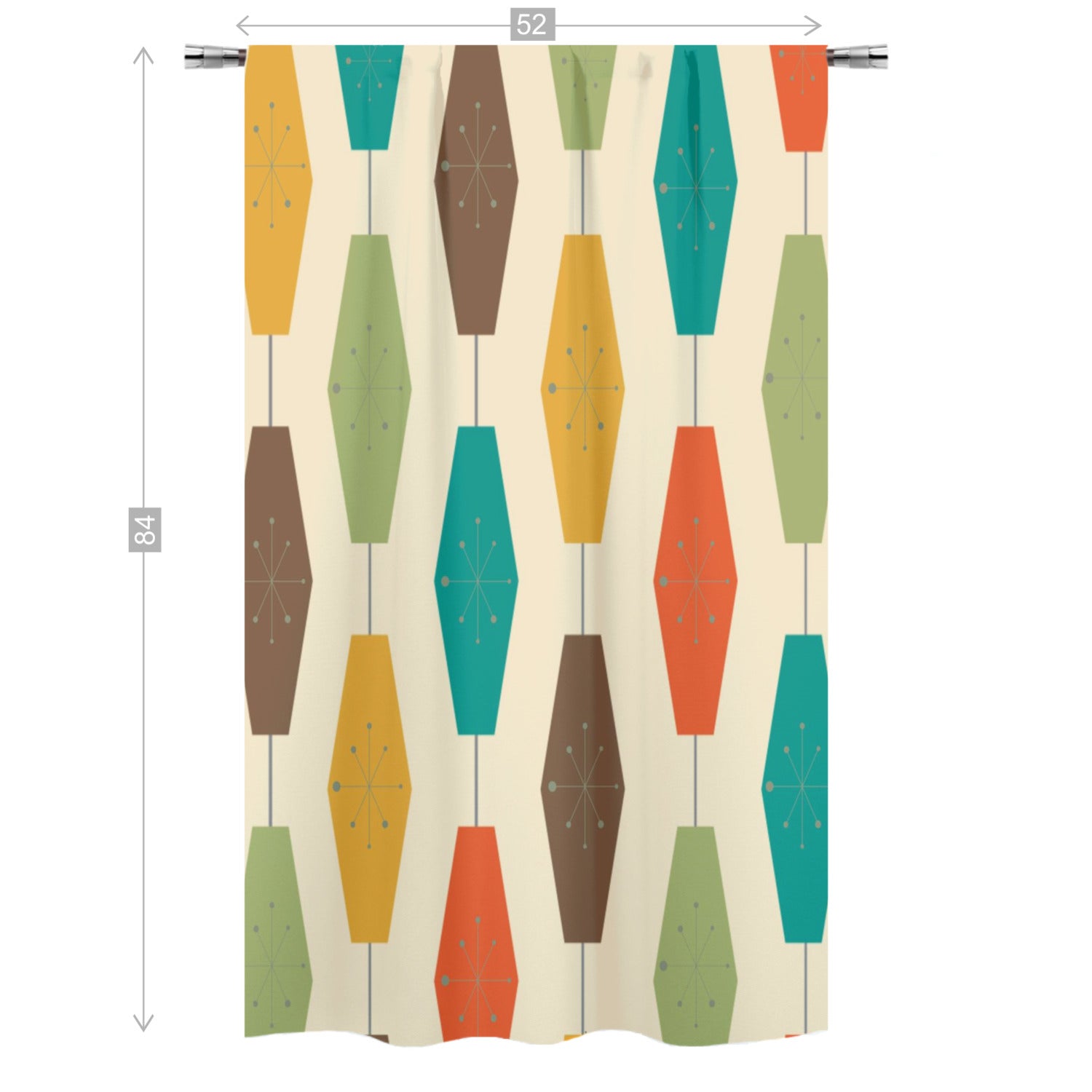 Mid Century Modern Groovy Lantern Lights, Retro Curtain, Single Panel - Mid Century Modern Gal