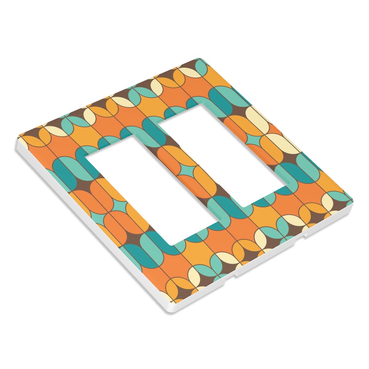 Mid Century Modern Geomtric Orange Teal, Retro Switch Cover 2-Gang 2 Decorator Screwless - Mid Century Modern Gal