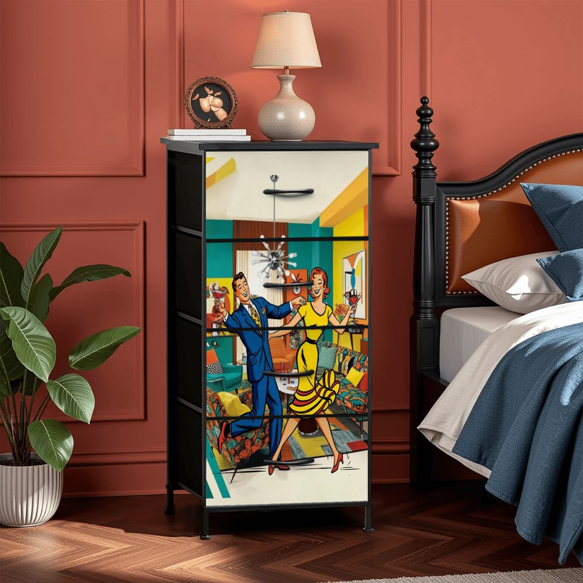 Mid Century Modern Mod Couple Quirky Fun Cocktail Hour Mod 4-Drawer Dresser - Mid Century Modern Gal