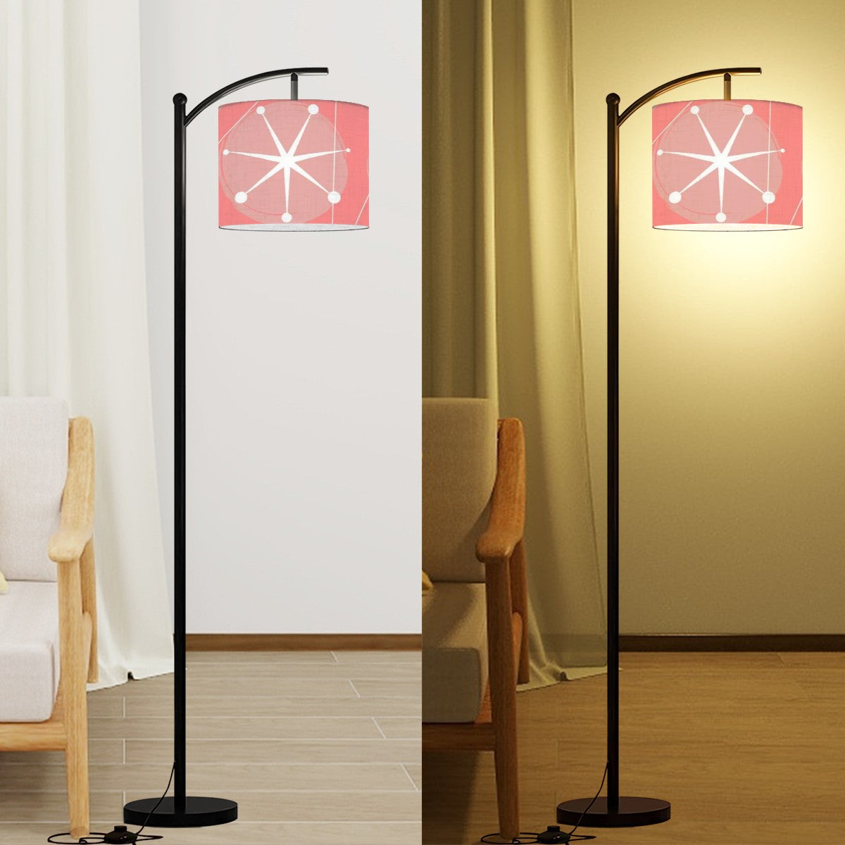Arc Floor Lamp In Atomic 50s Pink, Starburst Mid Century Modern Adjustable Floor Lamp - Mid Century Modern Gal