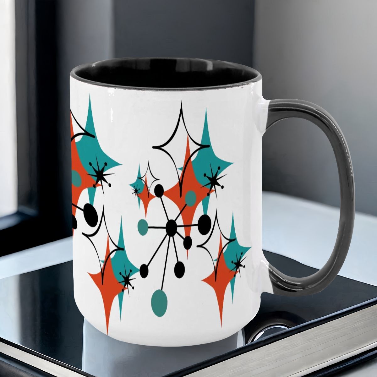 Mid Century Modern Atomic Starburst Sputnik Designed Large Colorful Mug (15oz) - Mid Century Modern Gal