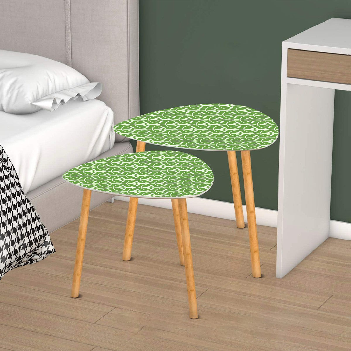 Mid Century Modern Nesting Tables Green Grass And White | Stylish Art Deco MCM End Tables - Mid Century Modern Gal