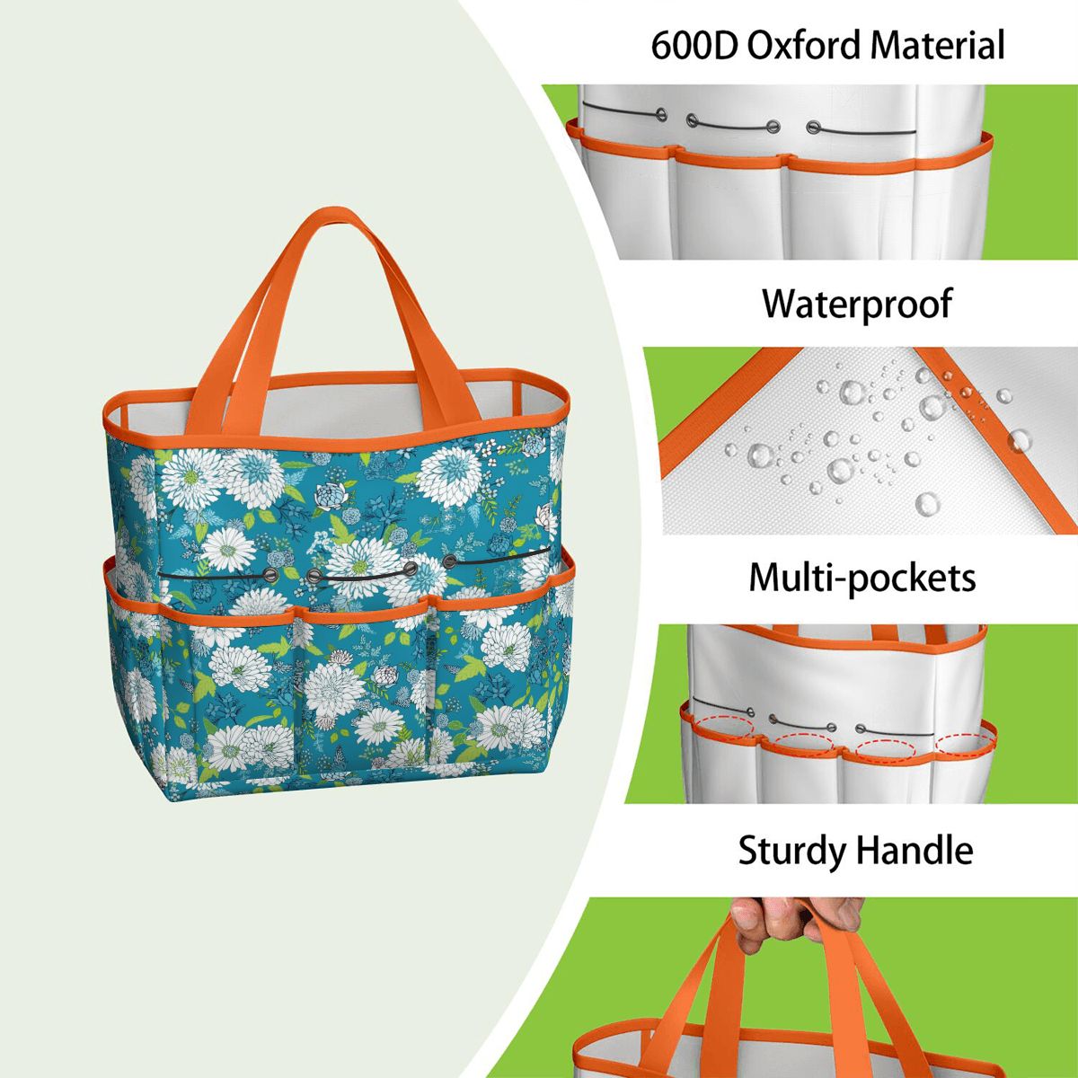 Chinoiserie Floral Teal Green White Elegant Garden Tool Bag
