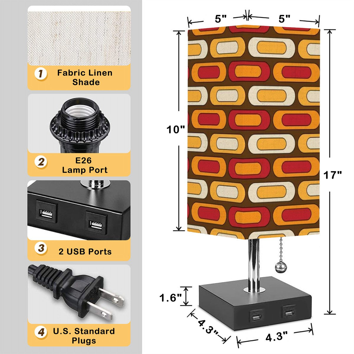 Mid Mod Geometric Retro Groovy Square Table Lamp - Mid Century Modern Gal