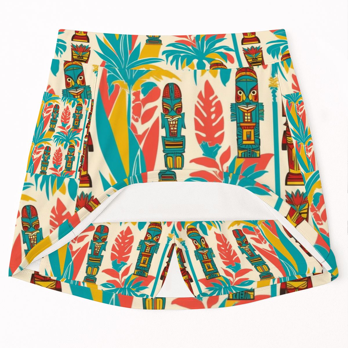 Retro Tiki Design Mid Mod Teal, Coral Yellow MCM Designed Women's Tennis Skort with Pockets - Mid Century Modern Gal