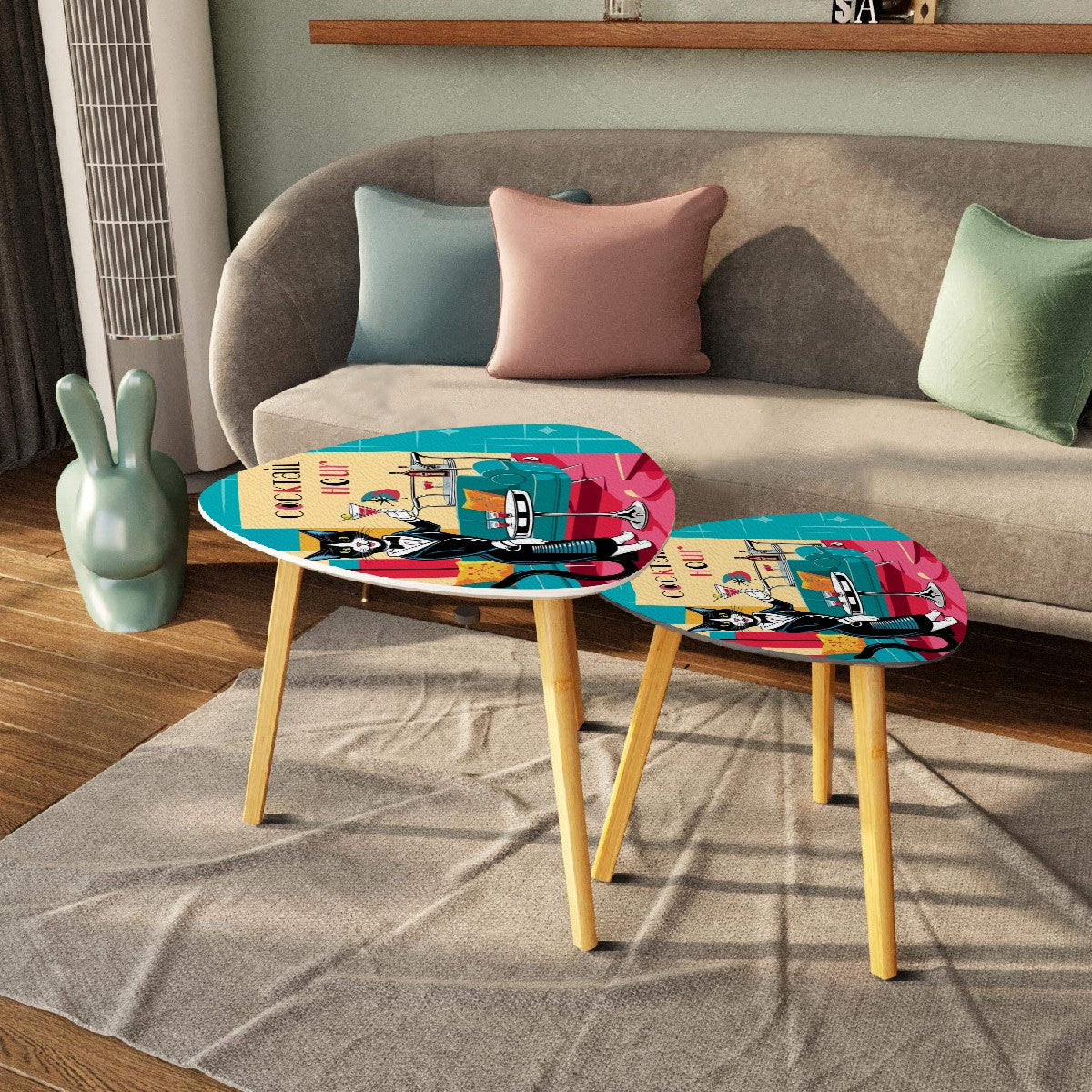 Mid Century Modern Side Tables, Atomic Cat Kitschy Mod Cocktail Nesting Tables - Mid Century Modern Gal