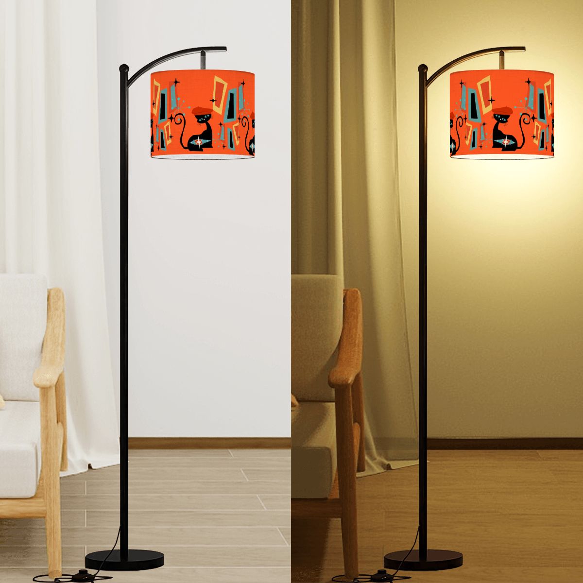 Mid Century Modern Atomic Cat , Orange Geometric Starburst Sputnik Designed Retro Lamp SHADE ONLY - For Arc Floor Lamps Only - Mid Century Modern Gal
