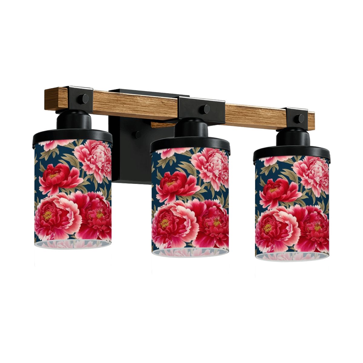 Chinoserie Blue Rose Floral Asian Inspired Vanity Light Fixture - Mid Century Modern Gal