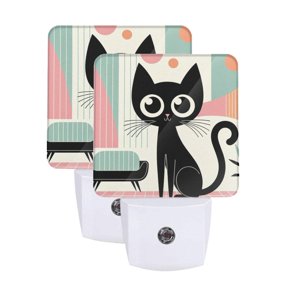 Atomic Cat Mid Century Modern Designed Pretty Pink, Mod LED Night Light Set of 2 - Mid Century Modern Gal