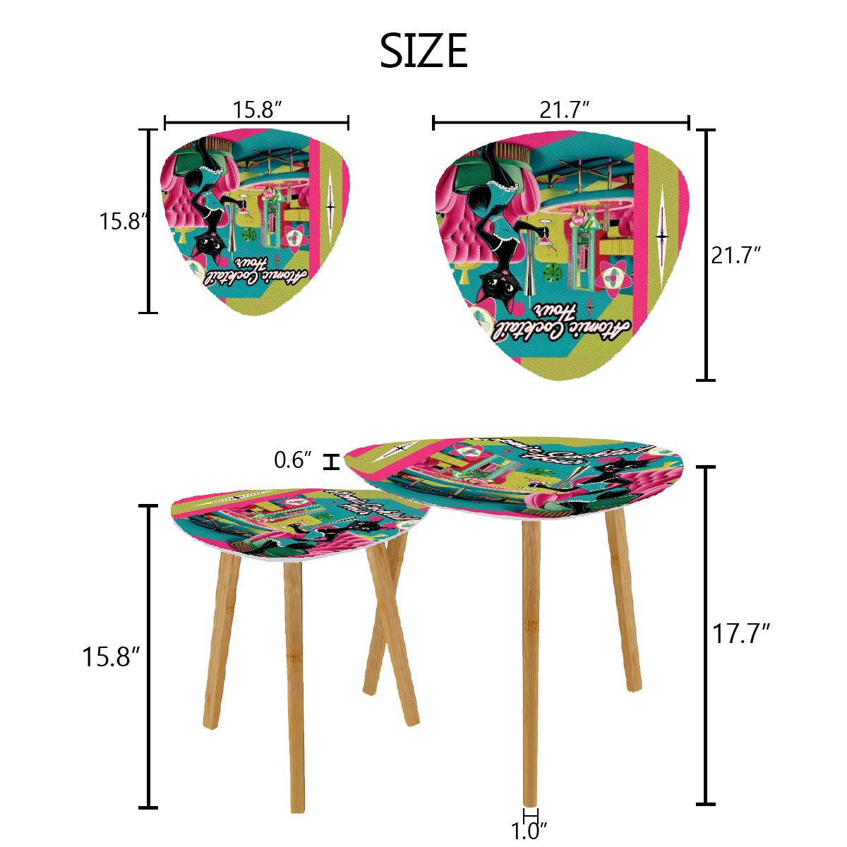 Mid Century Modern Bar Tables, Atomic Cat And Cocktails Kitschy Mod Nesting Tables - Mid Century Modern Gal