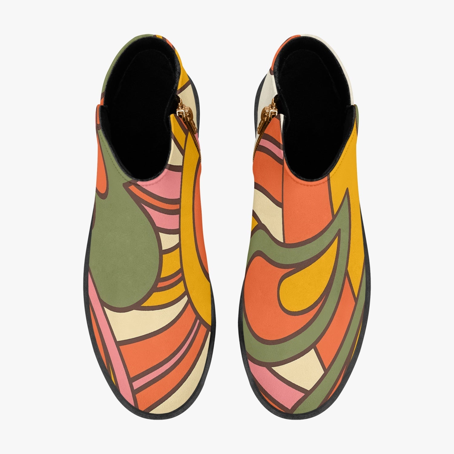 70s Mod Flower Power, Groovy Kitsch Ankle Shoe Boots With Atomic Kittie On Back - Mid Century Modern Gal