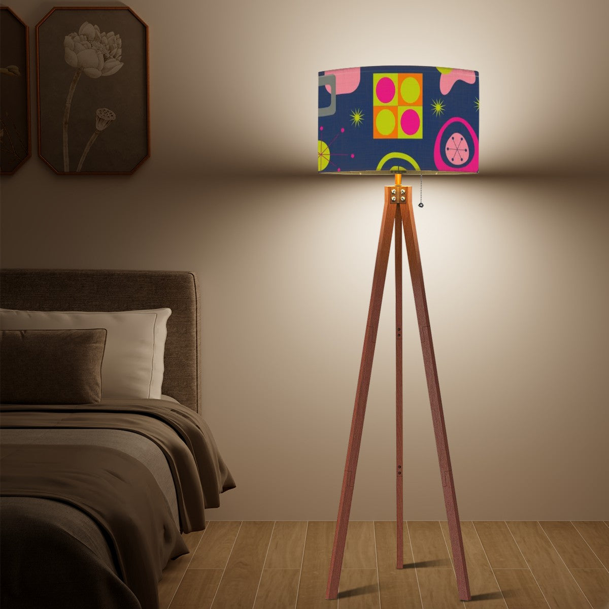 Touch Of Boho Retro Mod Blue, Green , Pink Funky Fun Tripod Floor Lamp - Mid Century Modern Gal
