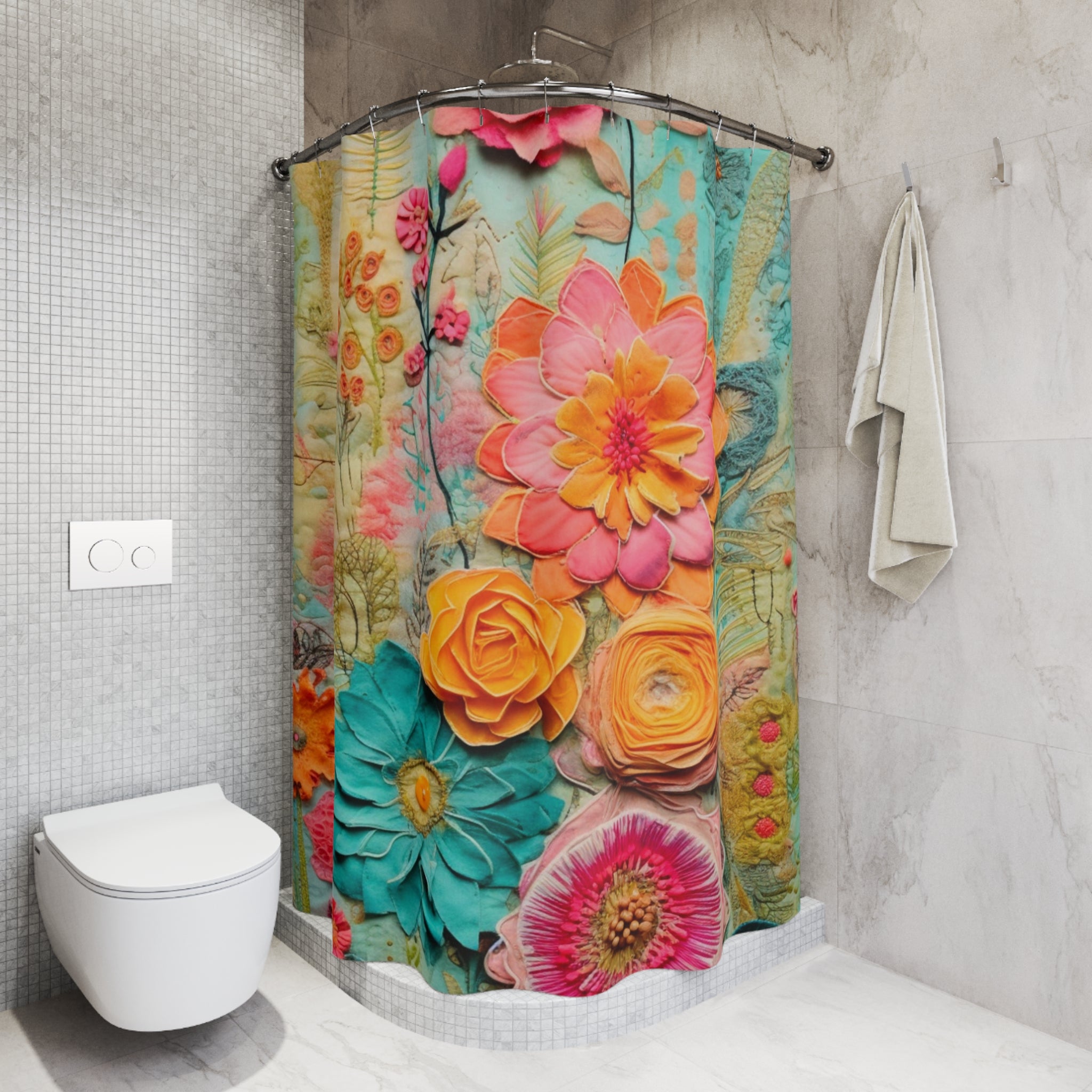 Retro Boho Chic Floral Hippie Vibes Shower Curtain - Mid Century Modern Gal