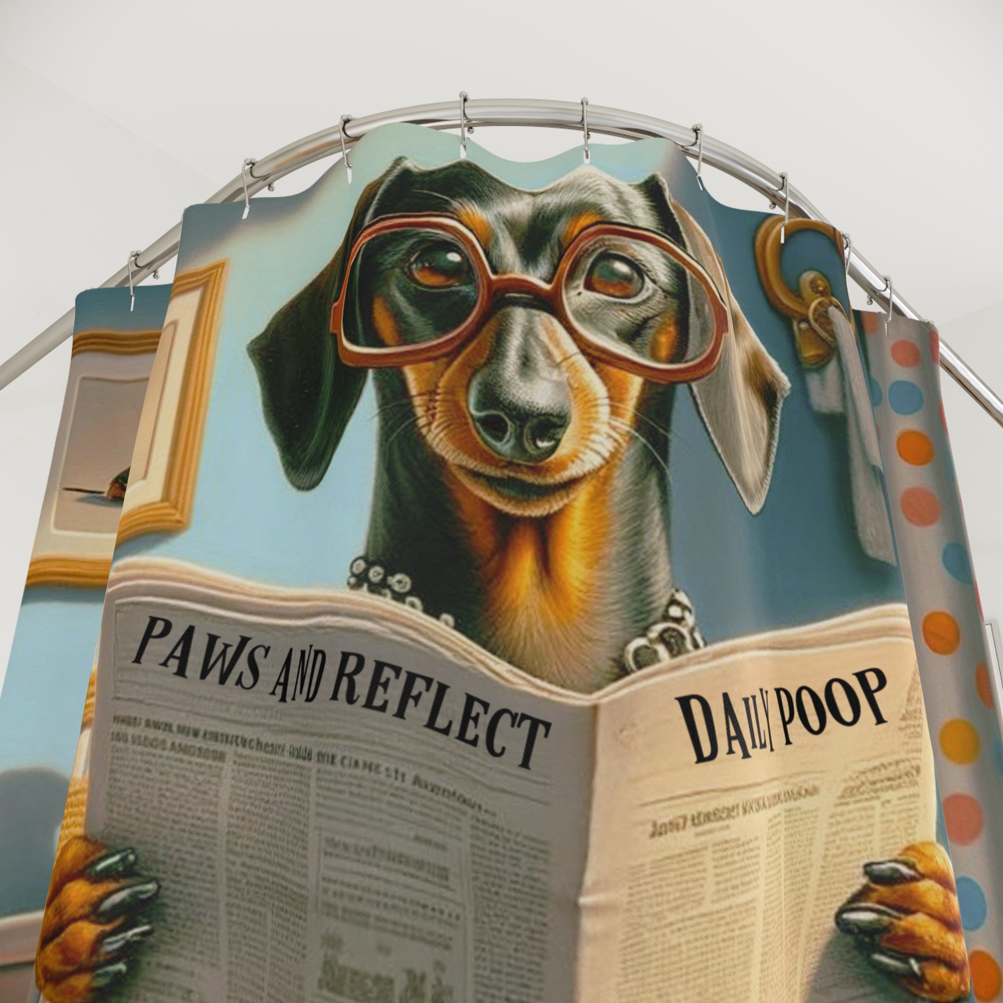 Mid Century Modern Dachshund Doxie Dog Funny Bathroom Humor Retro Style Shower Curtains - Mid Century Modern Gal
