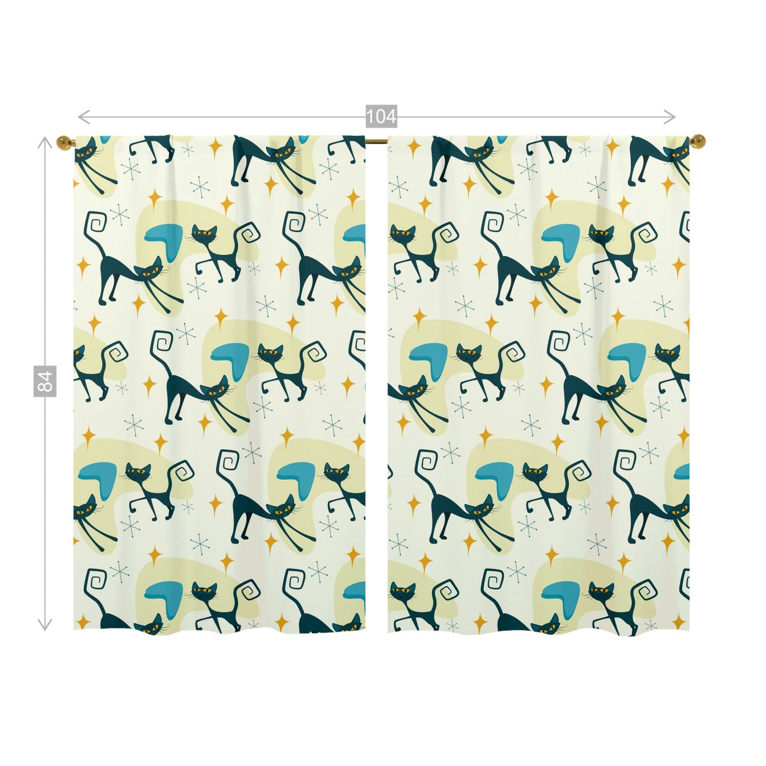 Atomic Cat Mid Century Modern Window Curtains (two panels) - Mid Century Modern Gal