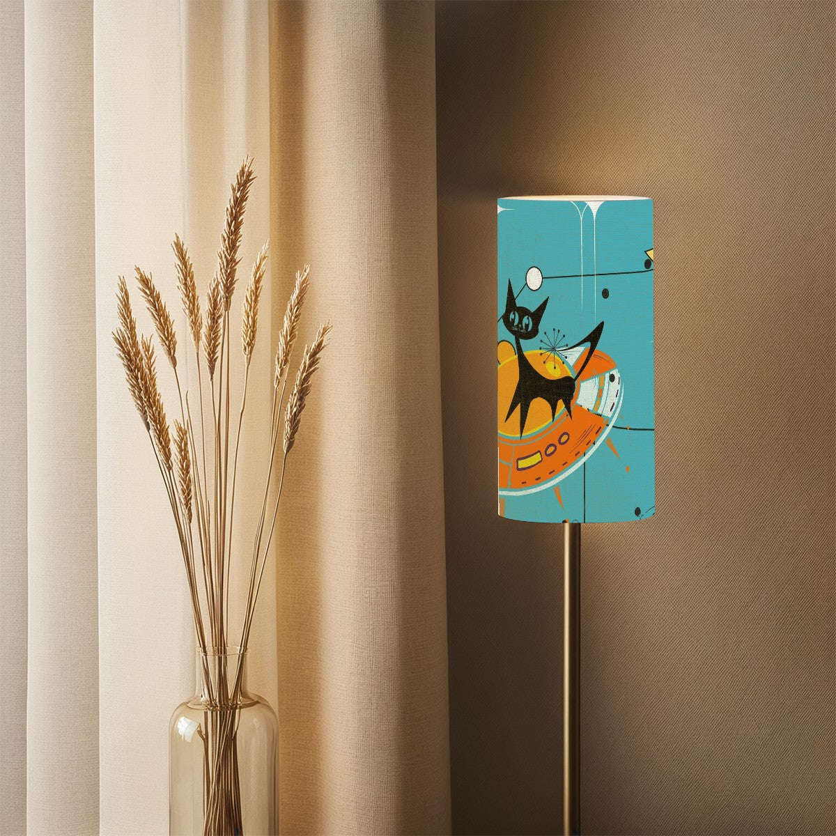 Atomic Space Cat, Kitschy Mod Lamp Shade ONLY - Mid Century Modern Gal