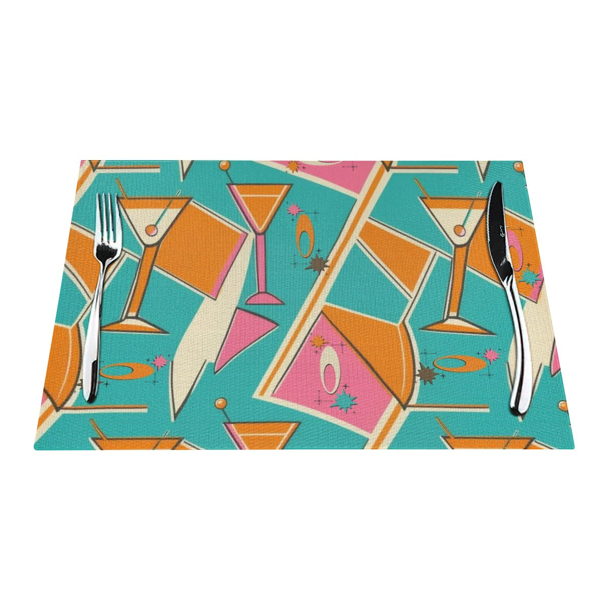 Mid Century Modern Cocktail Bar Placemats, Kitschy Orange, Pink Aqua MCM Tableware - Mid Century Modern Gal