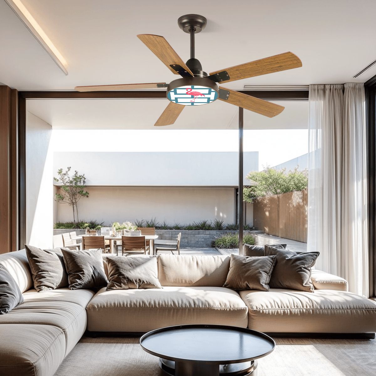 Palm Springs California Kitschy Flaming Breeze Blocked Designed Ceiling Fan With Light - Mid Century Modern Gal