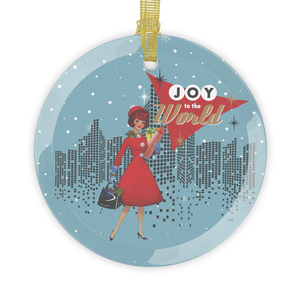Mid Century Modern Kitschy Christmas Gal, Vintage Joy to the World Glass Ornaments - Holiday Decor for Christmas & Celebrations