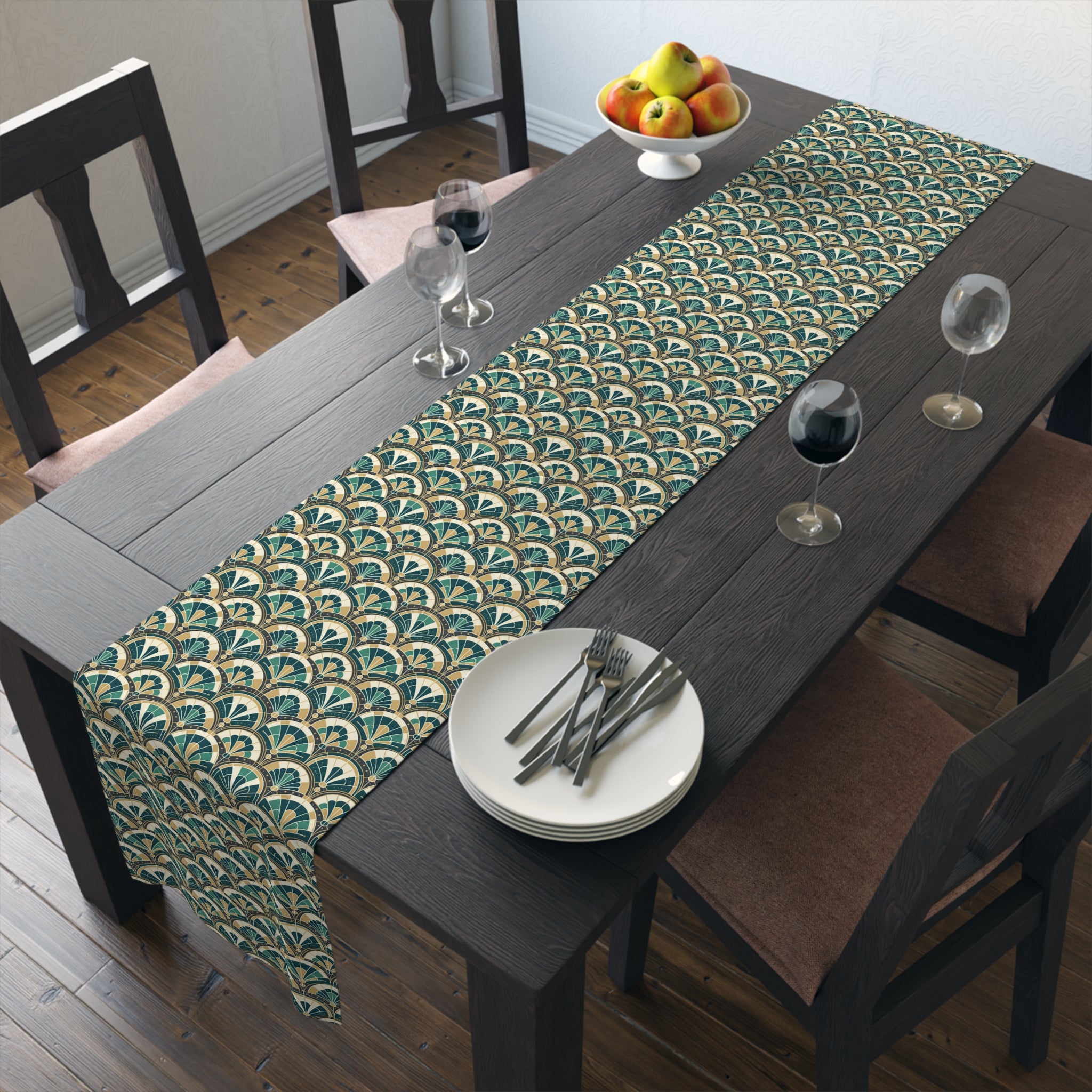 Art Deco Peacock Inspired Table Runner - Mid Century Modern Gal
