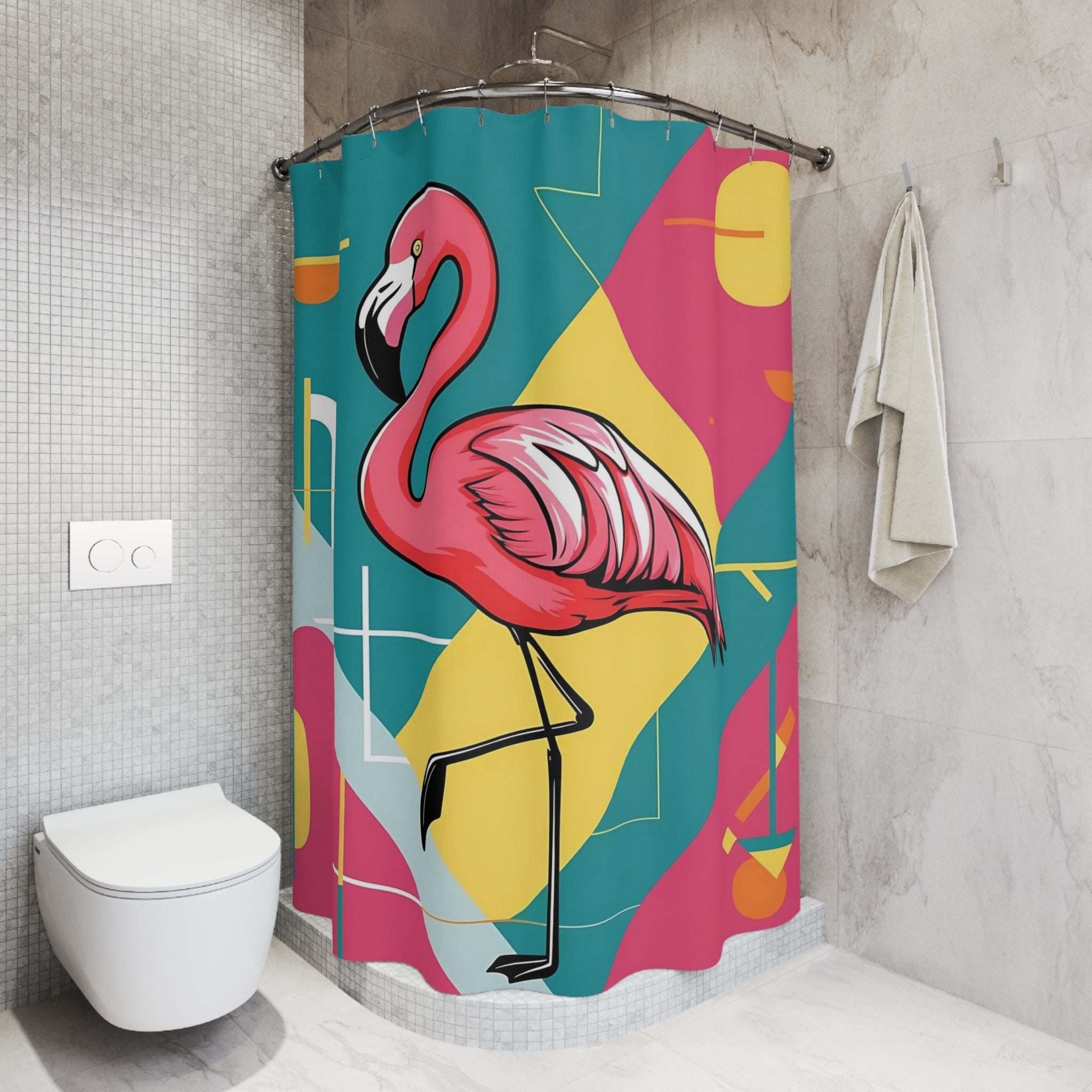 Palm Springs California, Mid Century Modern Tropical Flamingo Shower Curtain - Vibrant Bathroom Decor - Mid Century Modern Gal