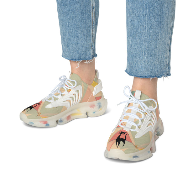 Atomic Retro Footwear, Kitschy Cat Colorful Women's Mesh Sneakers - Stylish & Comfortable Athletic Shoes