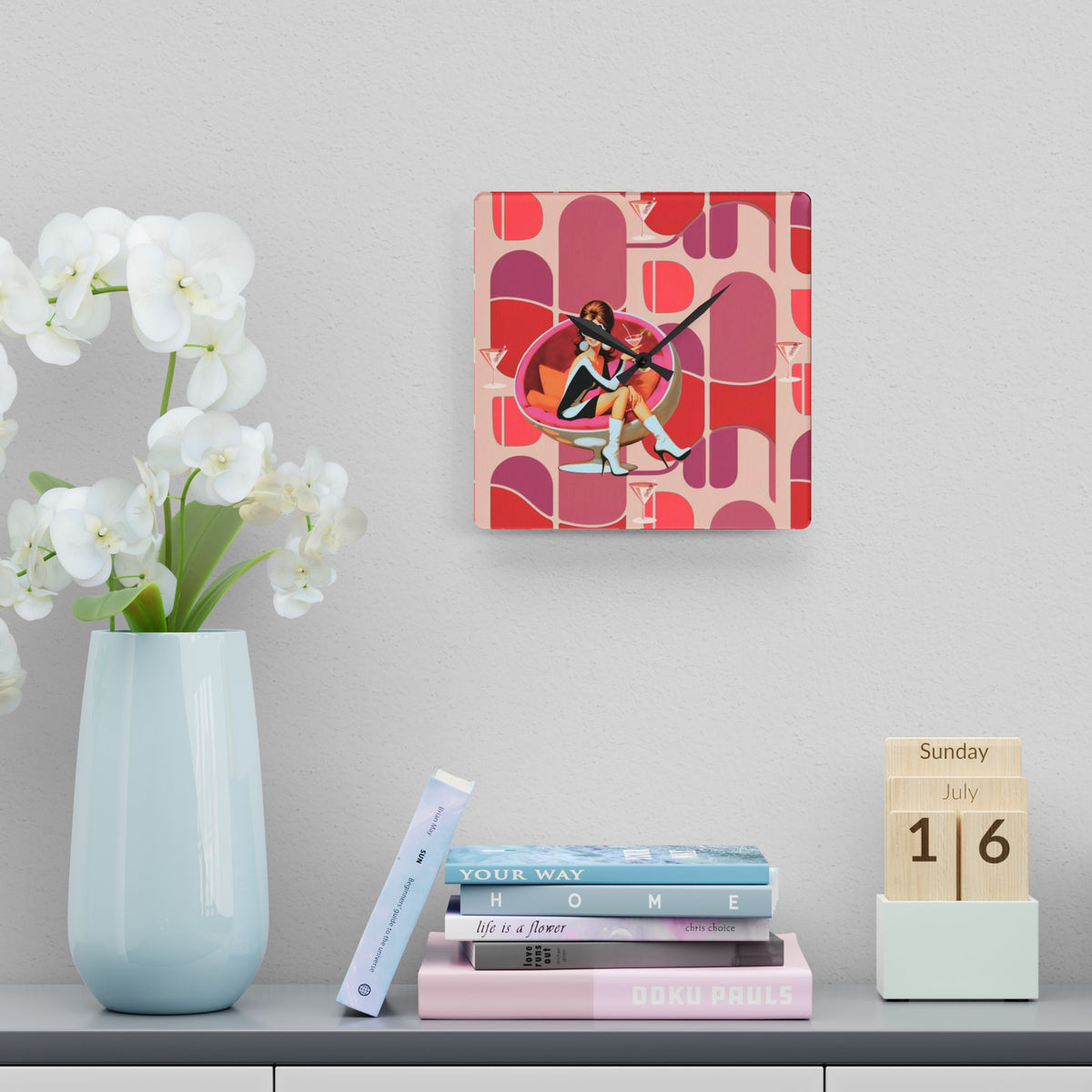 60s Mod Gal Retro Atomic Martini Cocktail Mid Century Modern Wall Clock - Mid Century Modern Gal