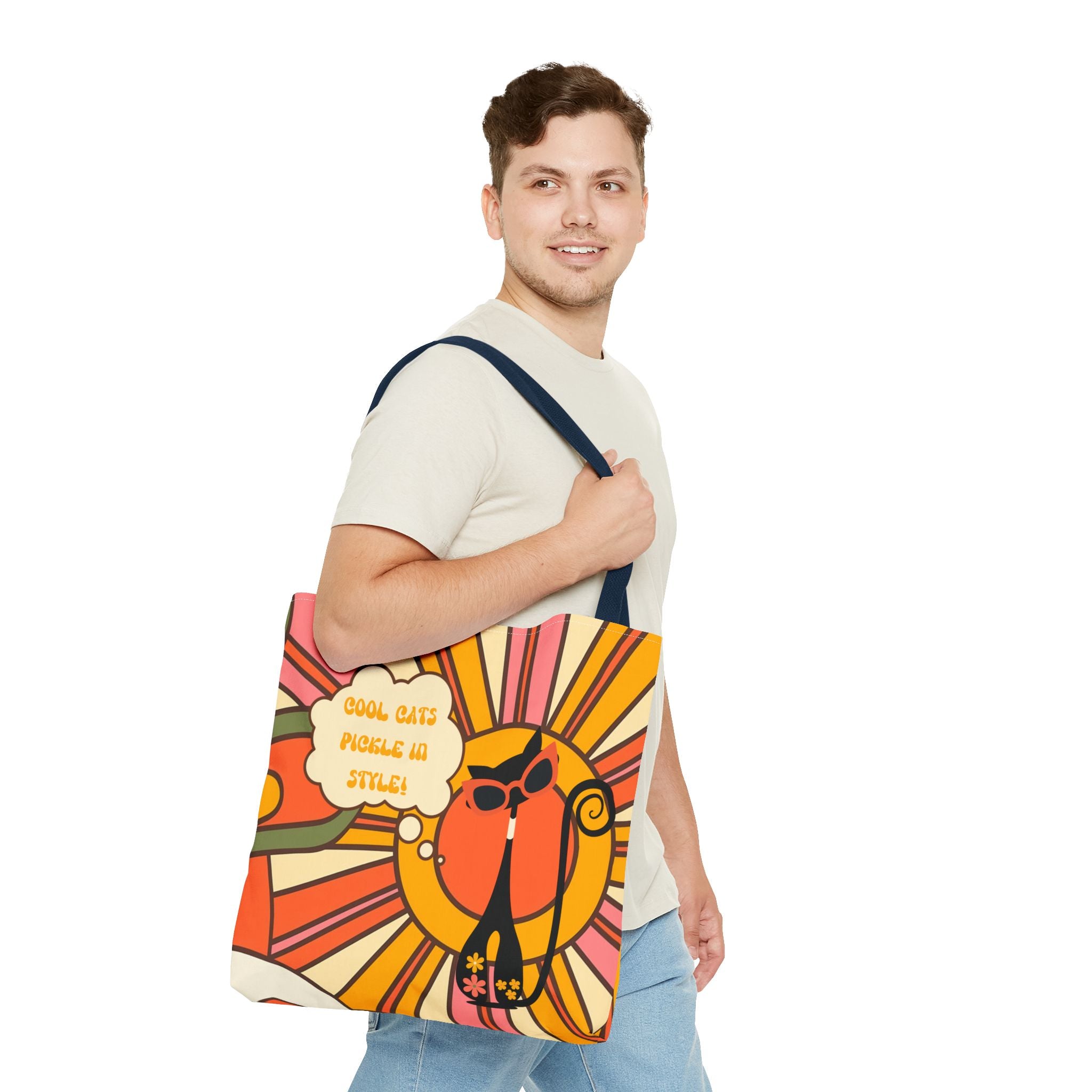 Pickleball Player Lover Tote Bag, Retro Groovy Mod Cat
